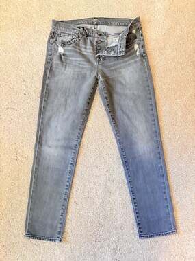 7 For All Mankind Josefina Skinny Boyfriend Jeans 28 Gray Distressed Button Fly